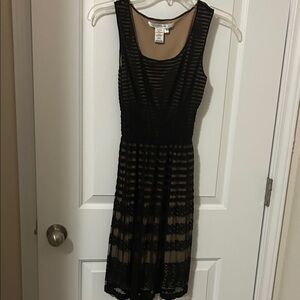 Studio M Black Sheer-Striped Midi Dress with Nude Lining Accents
